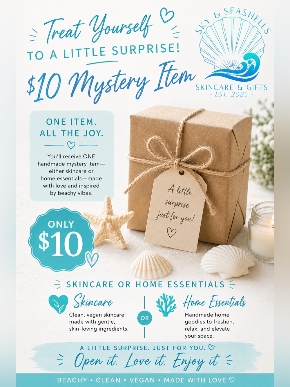 $10 Mystery Handmade Item by Sky & Seashells With Clean, Vegan Ingredients!